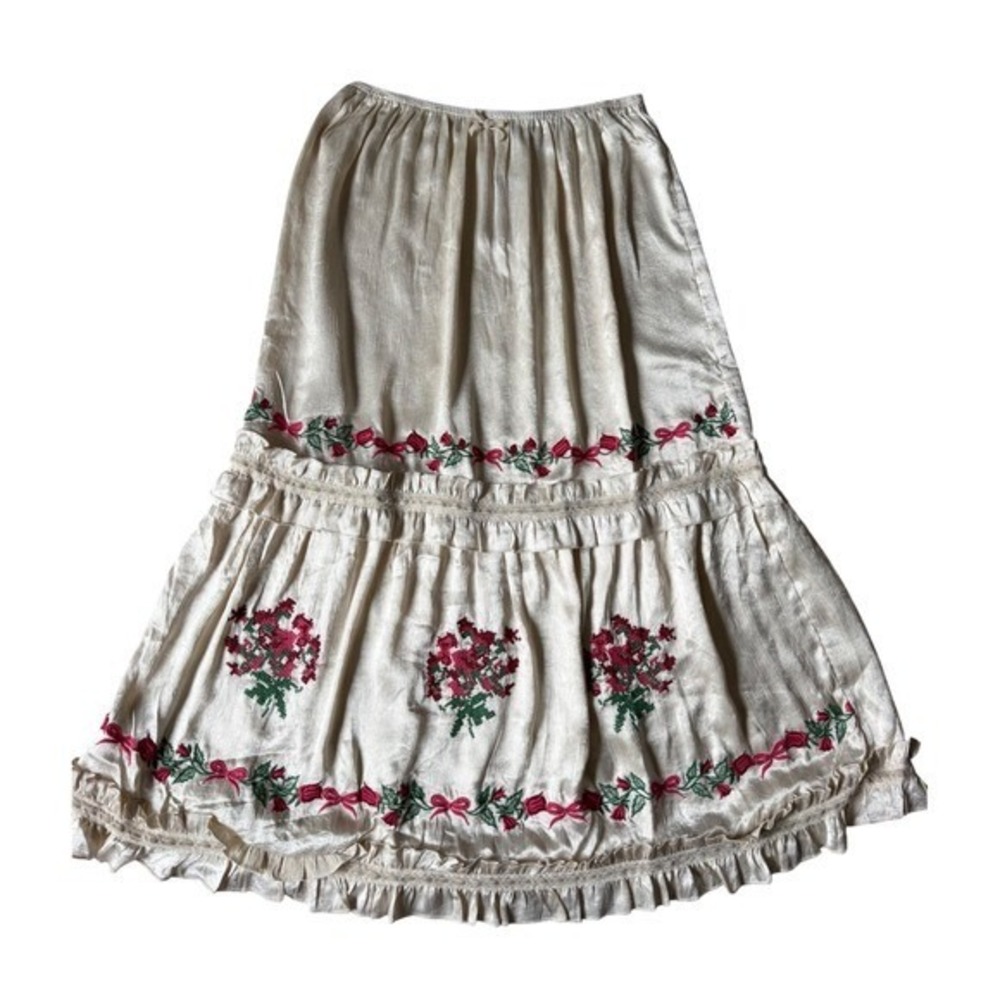 Natural Life Midi Skirt Delilah NEW Embroidered Floral Boho Ivory Large - Picture 3 of 10